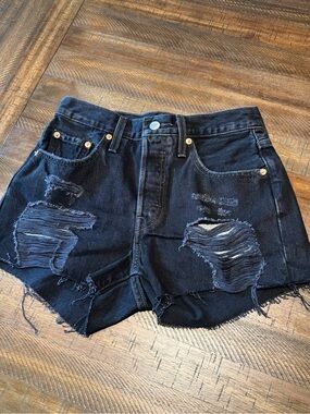 Levi's Black 501 Distressed High-Waist Denim Shorts W25